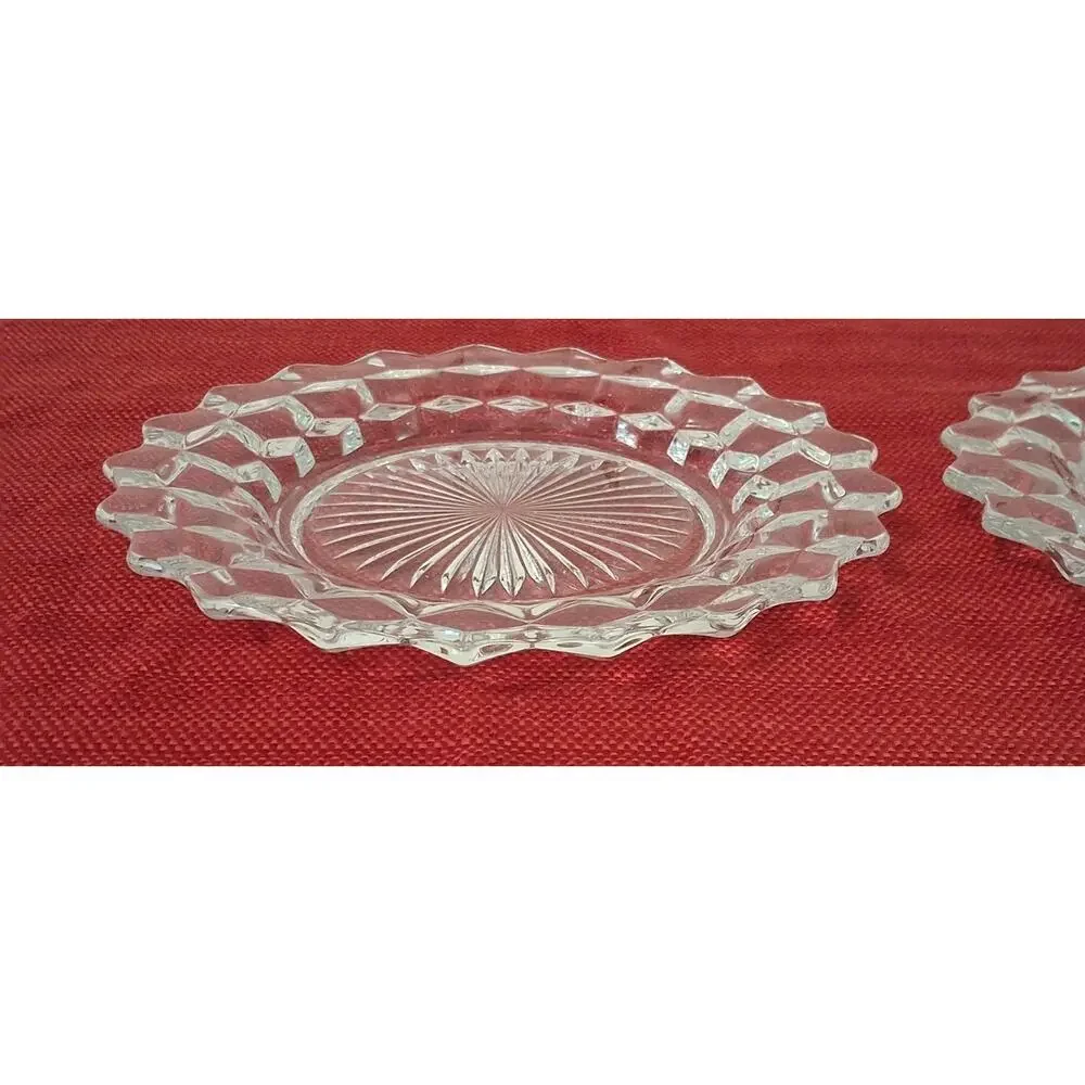 Set of 2 Vintage Fostoria American Clear 8” Salad Round Cubist Plate